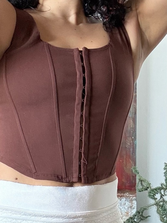 Active USA Tops - Active USA Brown Corset-Style Hook & Eye Tank Size M fits Size S